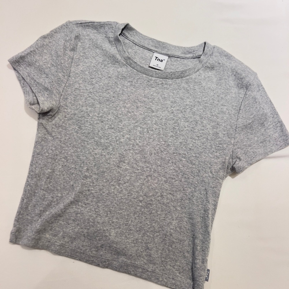 Tna Aritzia Ribbed Short Sleeve Crop Top Heather‎ Grey Mens Size M